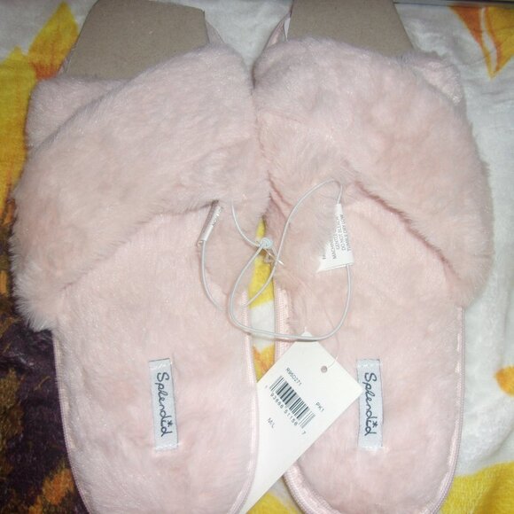 NEW Splendid Womens R95D271 Pink Open Toe Faux Fur Slip On Slipper Size M/L - Picture 1 of 5